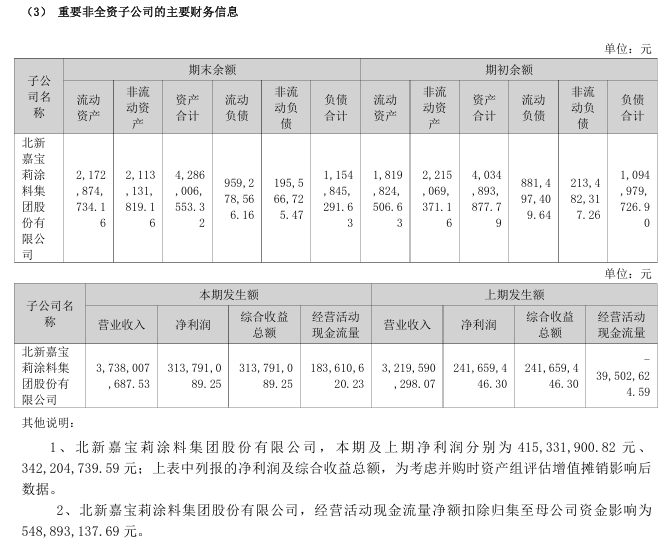 北新嘉宝莉并表后首个完整年度净利润同比增长近30%